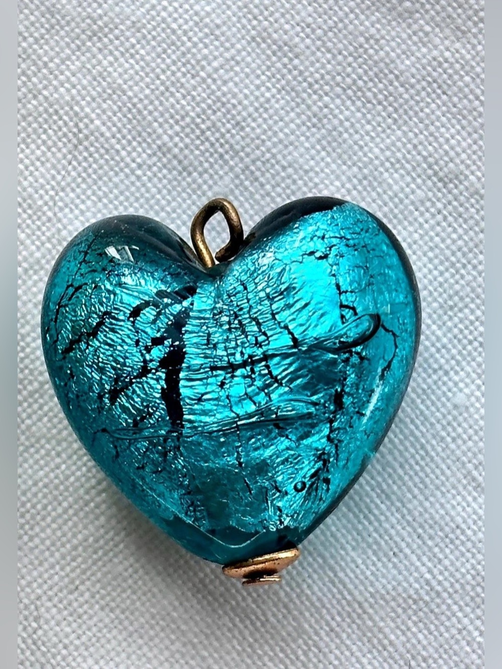 Vintage Murano Venetian Lampwork Glass Puffed Heart Pendant.